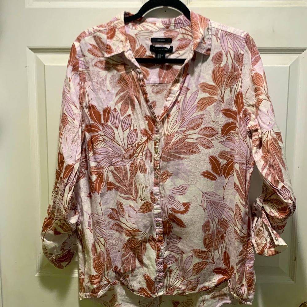 Fantastic Floral Pink & White Patterned Tahari Buttoned Shirt Women’s XL